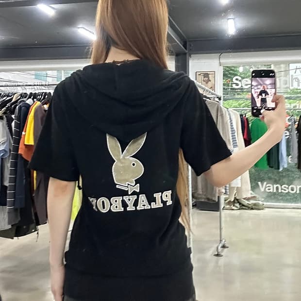 플레이보이 빅로고 태리 반팔 후드집업 데드스탁
