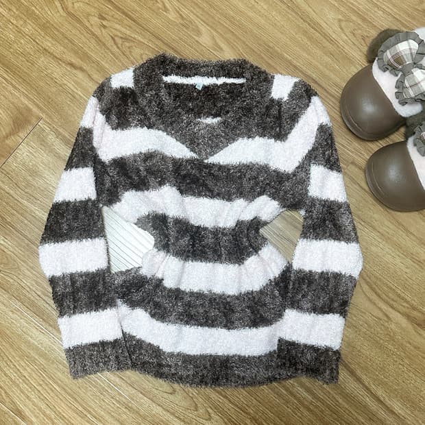 빈티지 딸기초코 핑크 브라운 라떼 니트 티셔츠 히메갸루 로걀 히메카지