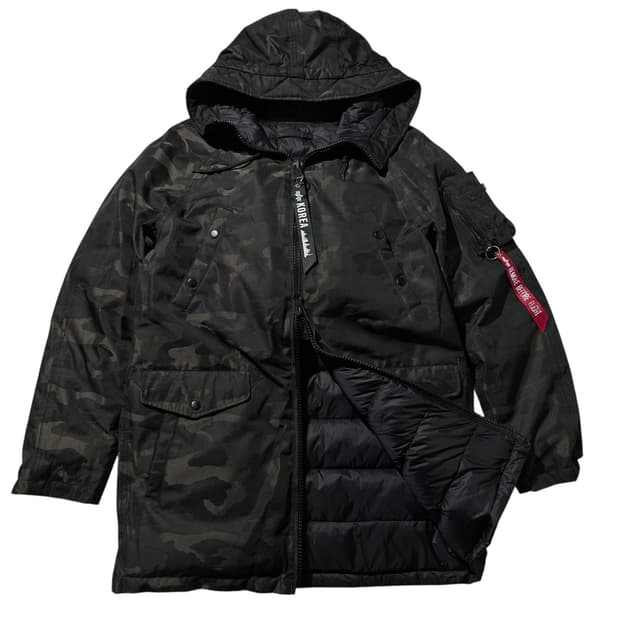 알파 인더스트리 리버시블 다운 N3B 패딩 파카 블랙 카모