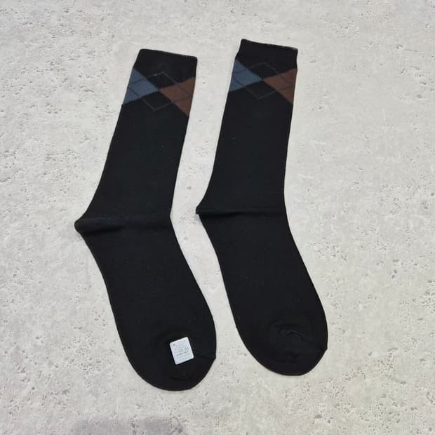 일본제 블랙 아가일 장목 종아리 여성양말