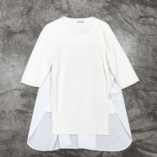 몽클레르 믹스드 미디어 플레어 숏 슬리브 탑