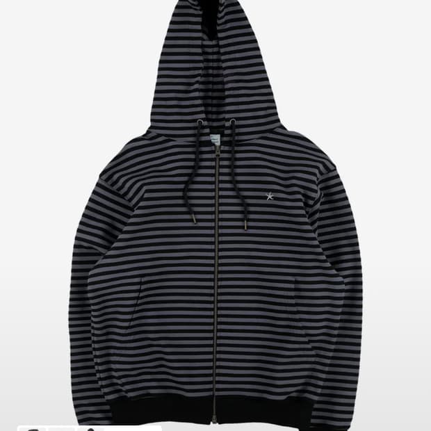 TCM stripe hooded zip-up (charcoal/black
