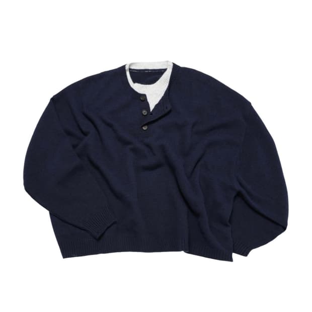 mjd 콘트라스트 넥 캐시 크롭 니트 네이비m