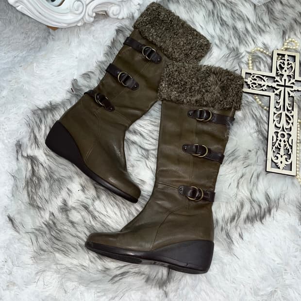 빈티지 벨티드 퍼 롱부츠