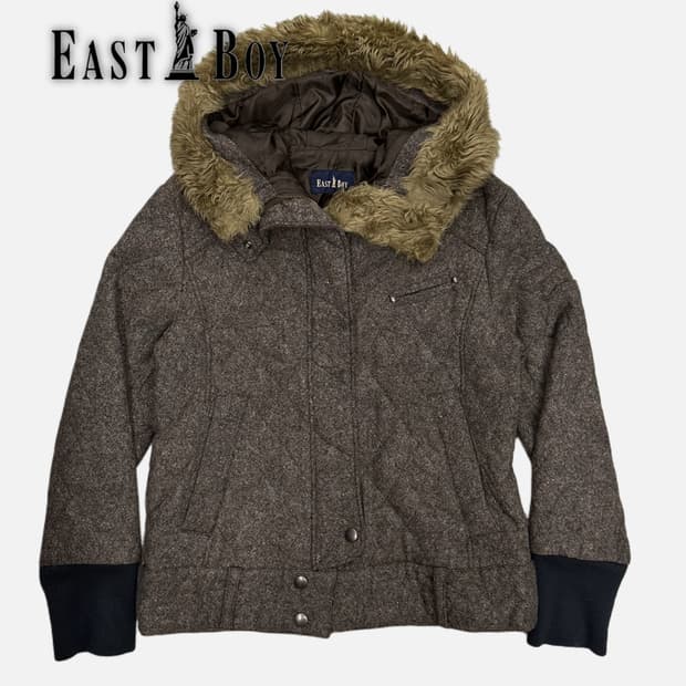 brown hood wool quilting jacket