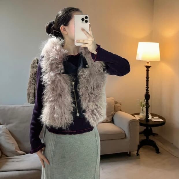 빈티지 로즈 핑크 토스카나 양털 지퍼 조끼 베스트