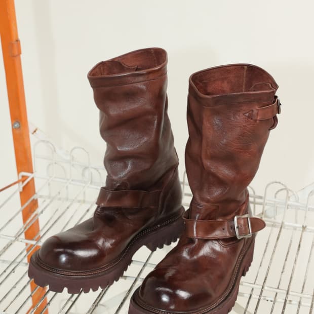 야세 6.5cm 페더 코만도솔 홀스하이드 엔지니어부츠 브라운