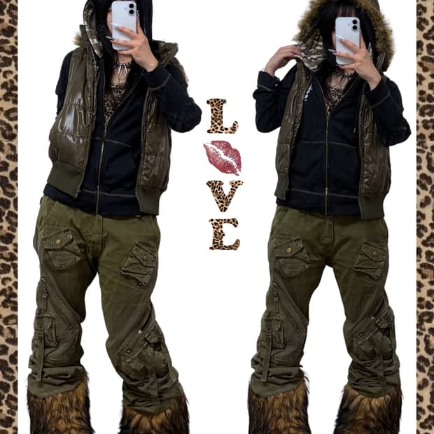 밀리터리 오네갸루 호피 카고바지 00s 코디세트