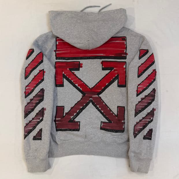 오프화이트 21FW 마커 애로우 후드티 그레이