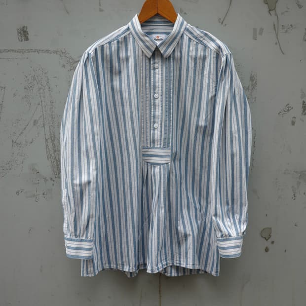 유럽 빈티지 페전트 워크 스트라이프 하프플래킷 셔츠