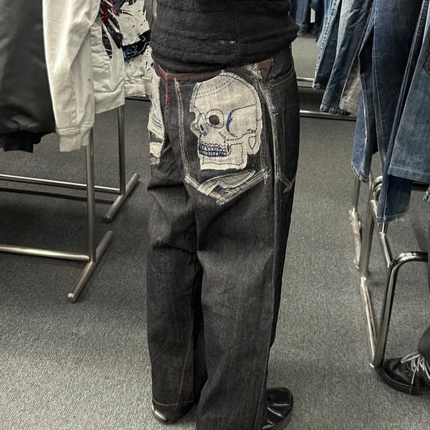 34)ARTFULDODGER 빈티지 Y2K 스컬 패치 힙합팬츠