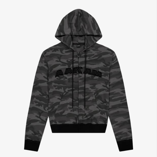 아캄 카모 콘트래스트 로고 집업 후디 블랙