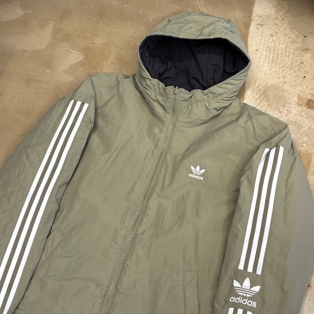 4XL 아디다스 삼선라인 리버서블 올리브 패딩