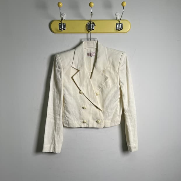 80's 입생로랑 린넨 더블 크롭 블레이저 자켓 M
