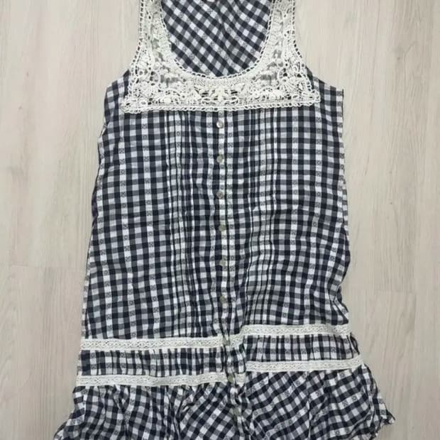 레이스 체크 민소매 원피스