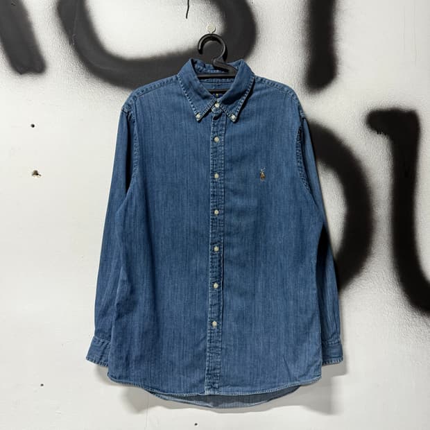 폴로 랄프로렌 슬림핏 브라운 포니 진청 데님 셔츠