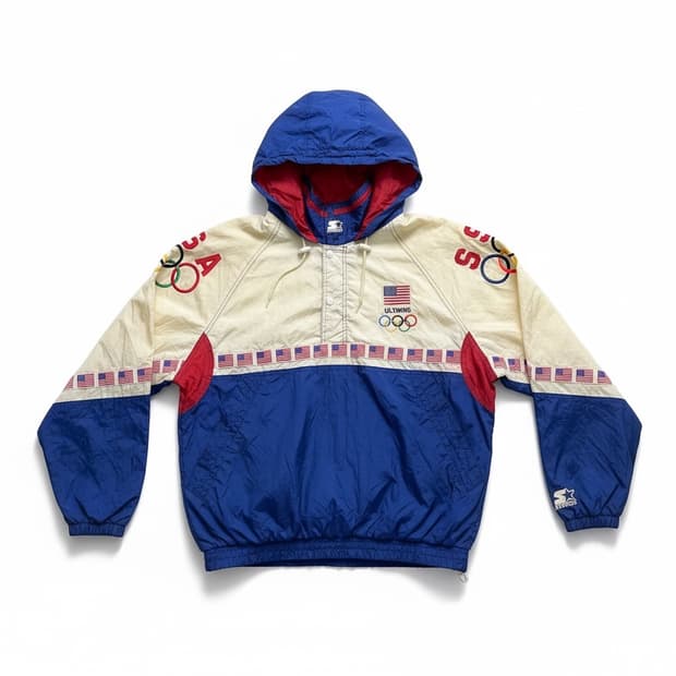 미국 빈티지 스타터 플래그 아노락 반집업 윈드자켓 M