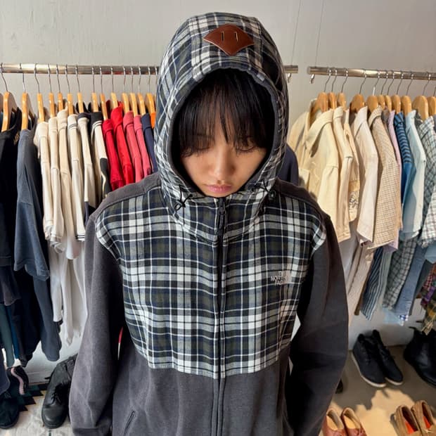 The North Face 체크 하이넥 후드 집업 XL