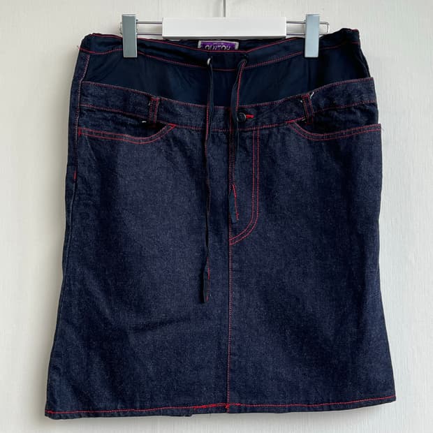 Vintage denim red stitch midi skirt