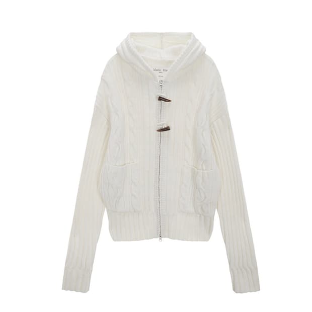 마뗑킴 케이블 니트 후디 토글 가디건