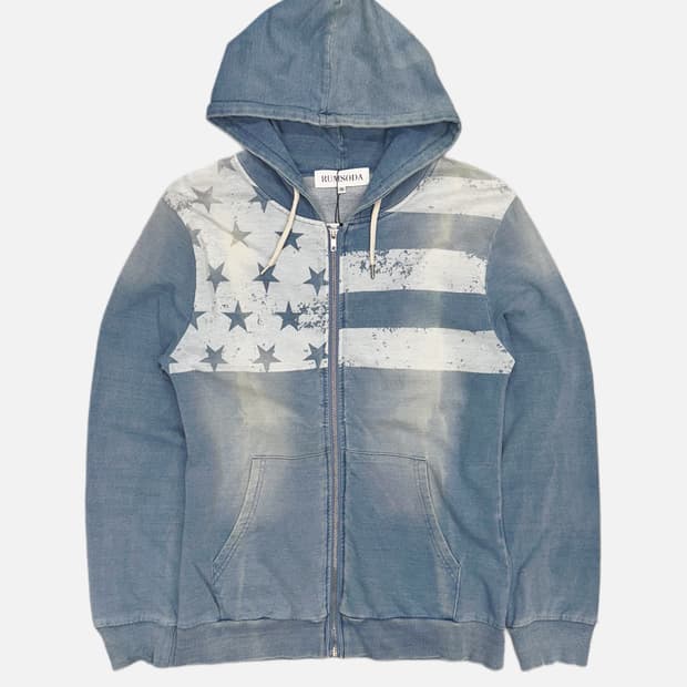 american vintage denim hood zip-up