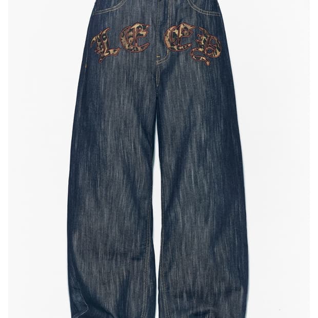 yeel LEOPARD APPLIQUE WIDE PANTS BLUE