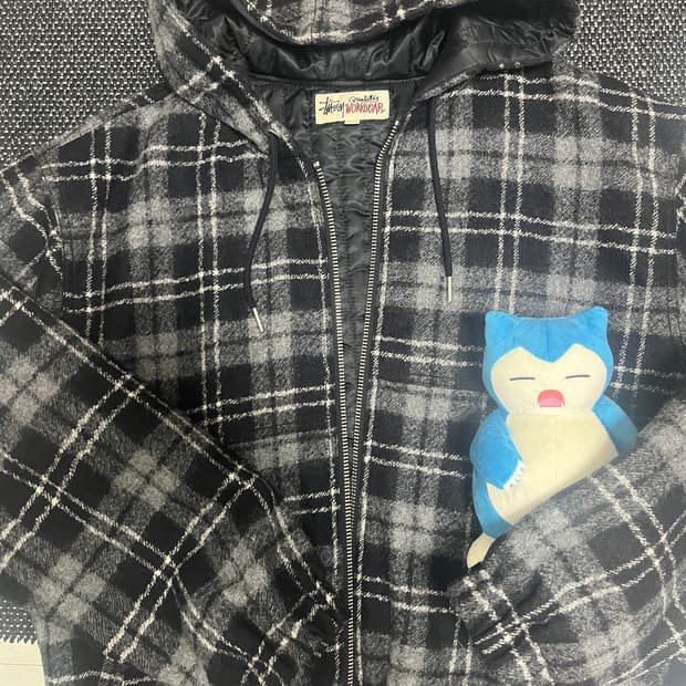 Stussy wool plaid work jacket charcoal