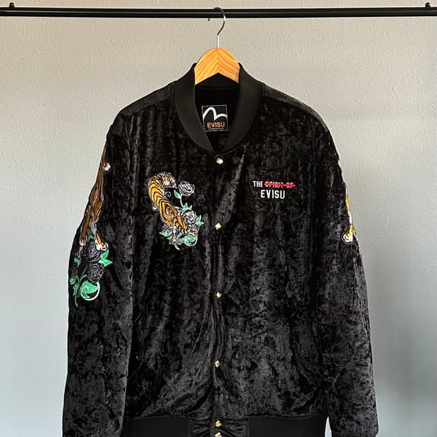 [2XL]에비수 Evisu 타이거 벨루어 벨벳 블루종 점퍼