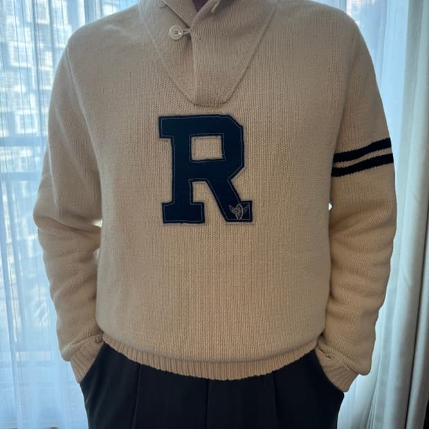 폴로 랄프로렌(럭비)R 로고 숄카라 니트