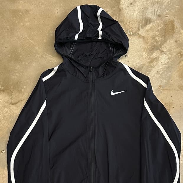 M 나이키 여성용 화이트라인 블랙 후드 바람막이