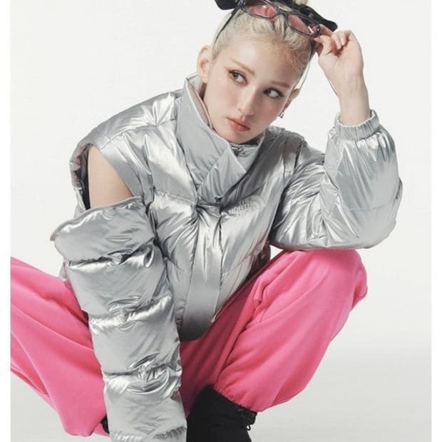 노스페이스 글로시 실버 패딩