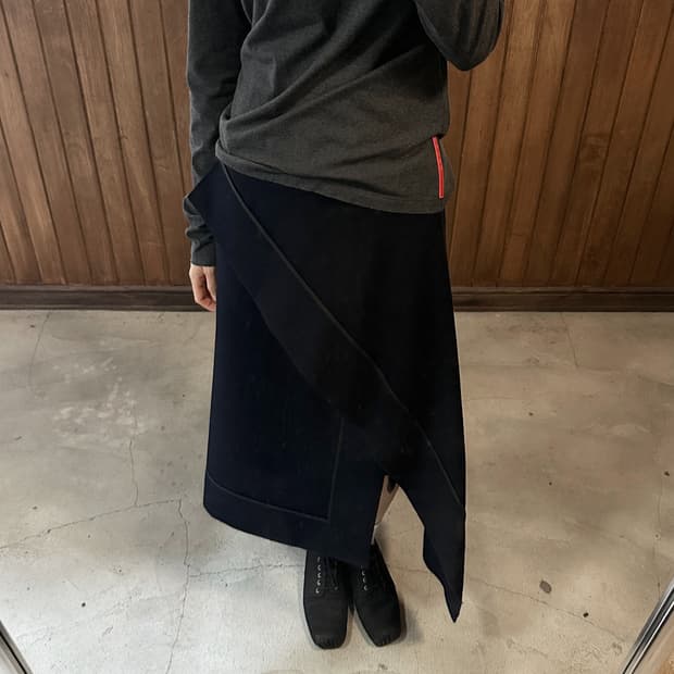 SACAI navy wool cross skirt