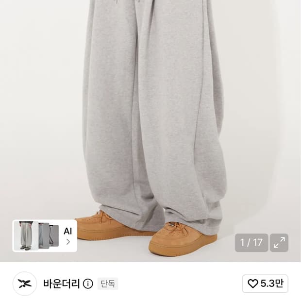M) 바운더리 투턱 와이드 롱 스웨트 팬츠 (그레이)