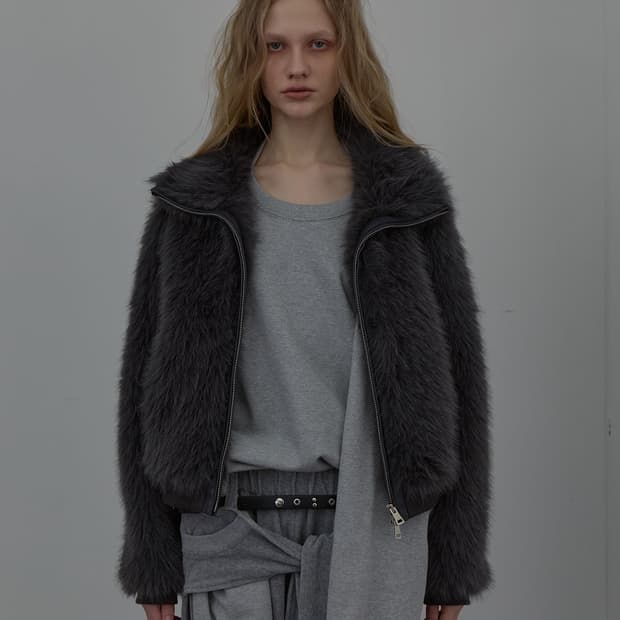 LCDC NEW FUR ZIP-UP JACKET GRAY