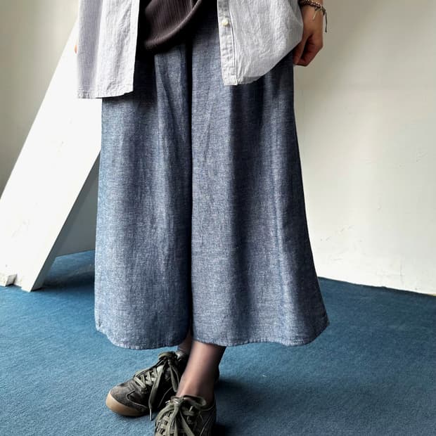 Linen rayon banded 3/4 gaucho pants
