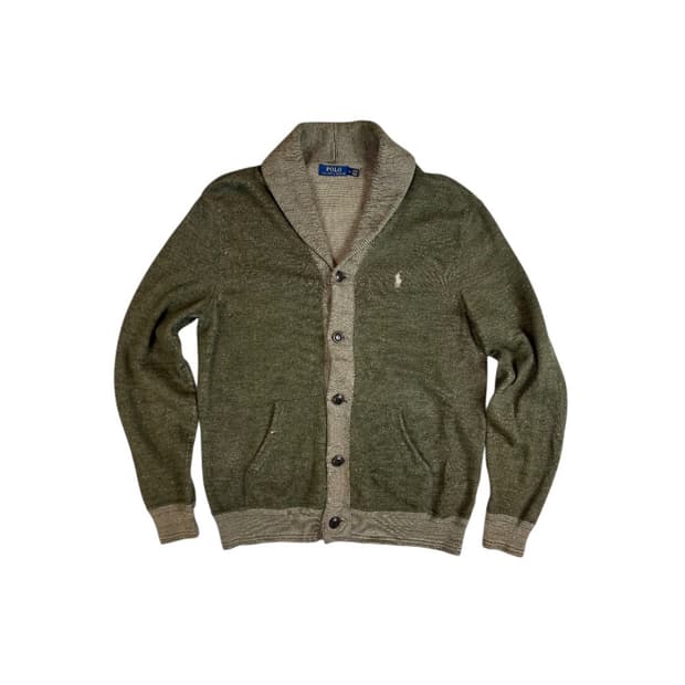 (M-L) 폴로 랄프로렌 카키 코튼 숄칼라 가디건 TK-016