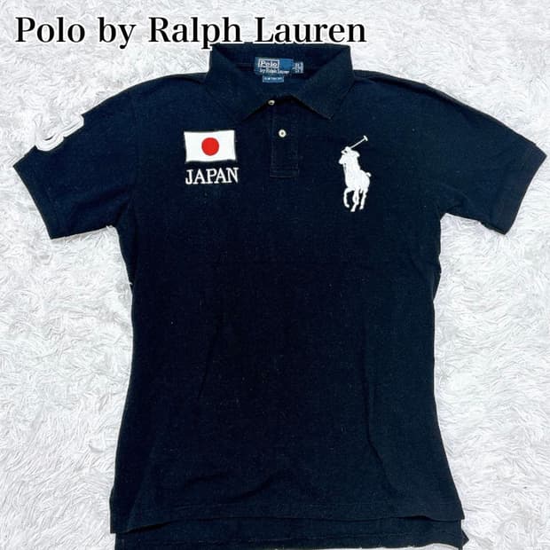 폴로 랄프 로렌 빅포니 재팬 국기 패치 반팔 카라티 블랙