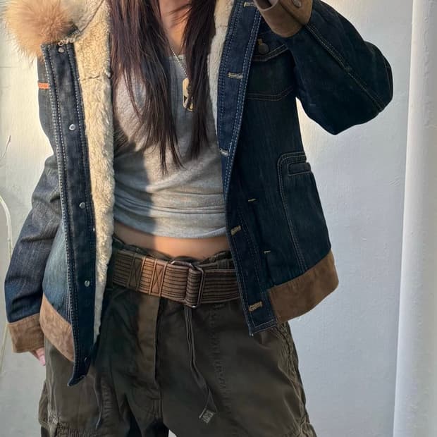 Vintage Fur Hood Denim Jacket