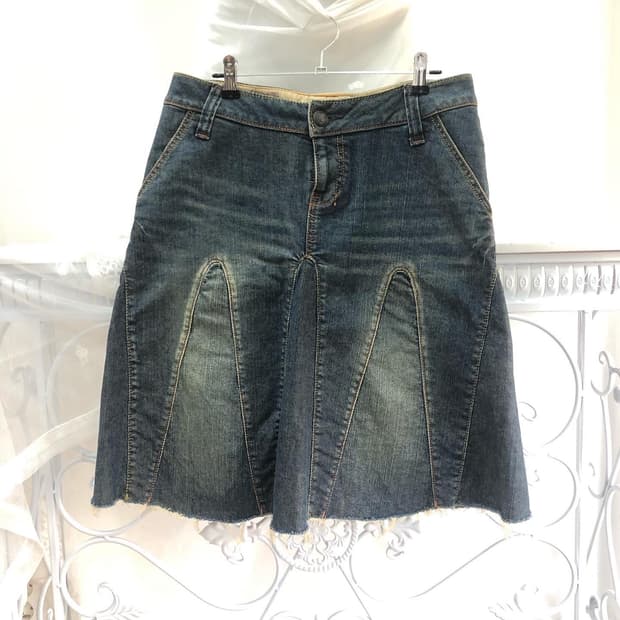 stitched detail midi denim skirt 