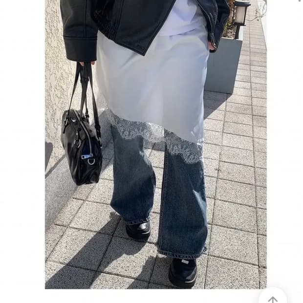 사선 레이스 레이어드 스커트 화이트
