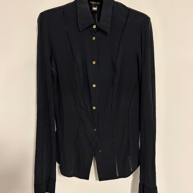 로베르토 카발리 레이스 인서트 블랙 블라우스