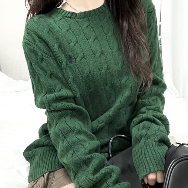 폴로 네이비포니 딥그린 케이블 니트