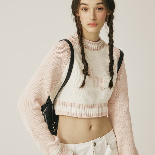 쓰리타임즈 tht jacquard sweatshirt mini pink