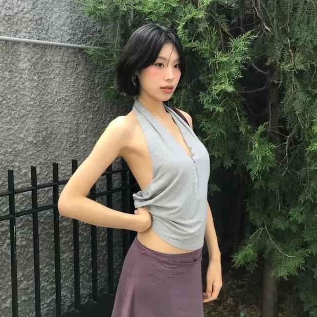(새상품) 파르티멘토우먼 버튼업 홀터넥 탑 멜란지s