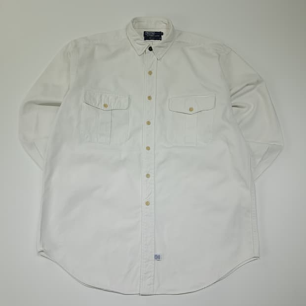 CL582 L 폴로 90s 미국판 코튼 트윌 플랩포켓 화이트 셔츠 남방