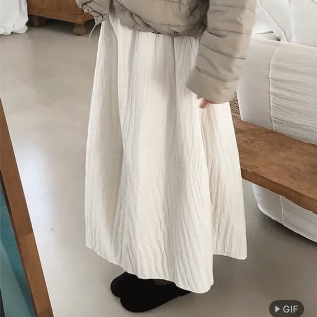 패딩 롱스커트, A라인 롱스커트, 겨울 스커트