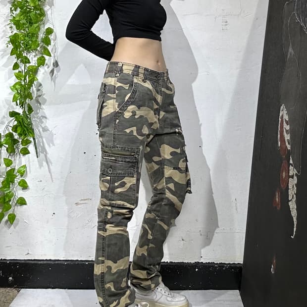 빈티지 베이지 밀리터리 카모 힙합 새깅 카고 팬츠 스키니 바지 31 