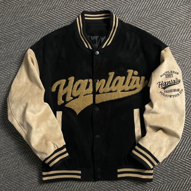 빈티지 Hanralis 빅로고 스웨이드 스타디움 바시티 자켓o 4971