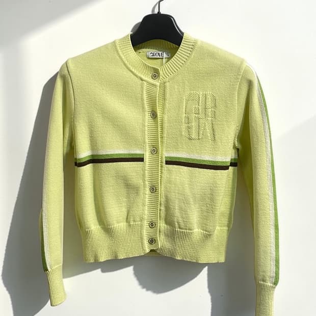 그로브 로고 라임 니트 가디건