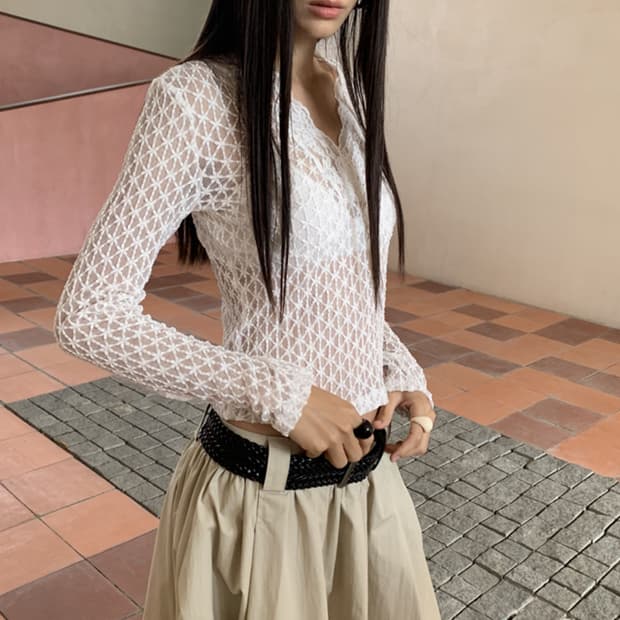 Lonslan (youth kit) 레이스 브이넥 롱 슬리브 